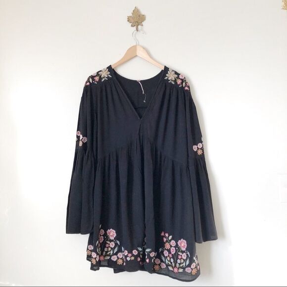 Free People Black Te Amo Babydoll Mini Dress - Picture 1 of 9